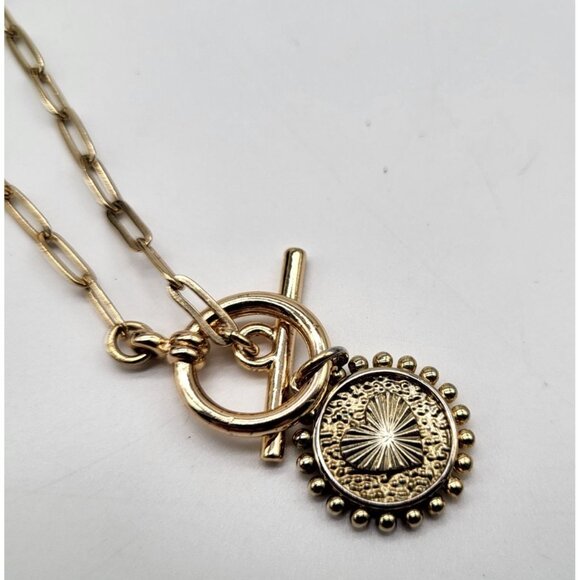 Women's Initial Necklace Gold Plated Paperclip Link Chain Necklace Coin Letter " - Picture 2 of 7